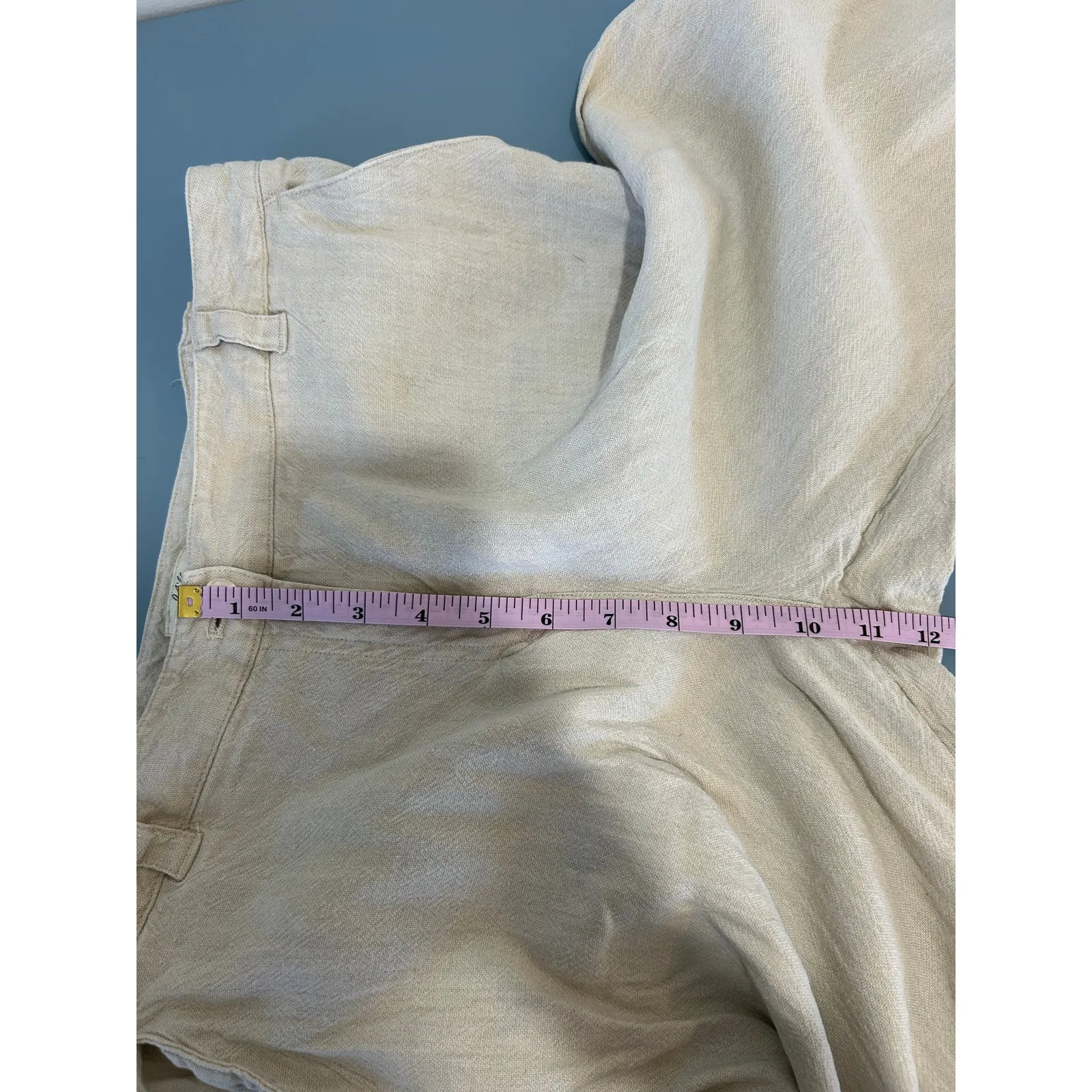 J. Jill Linen blend Pants size 12 cream wide leg zipper button closure pockets - Image 7