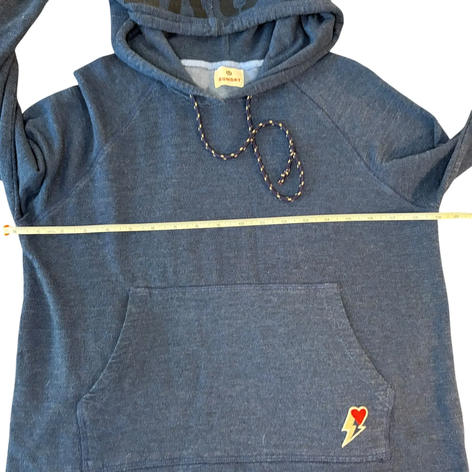 Sundry Women's Blue Spells Out Love Pullover Hoodie Size 2/Med Lightning Bolt - Image 6