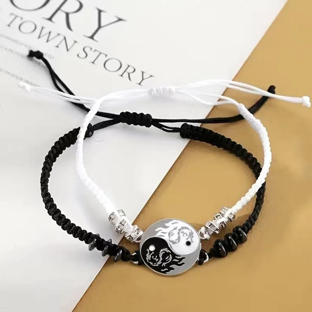 2pcs Dragon totem tai chi couple‎ bracelets for best friends or couples White - Image 5