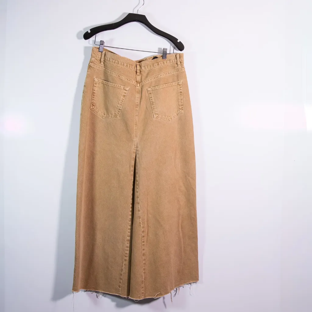 Reformation Tazz Cotton Straight Line High Slit Denim Jean Maxi Skirt Beige 30  - Image 4