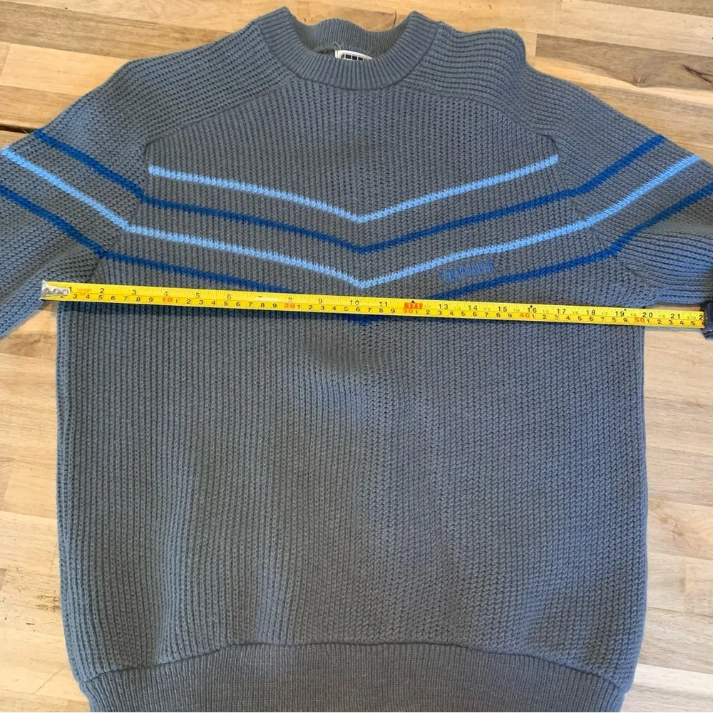 Vintage Yamaha Motocross Grey & Blue Stripe Sweater L Size L - Image 3