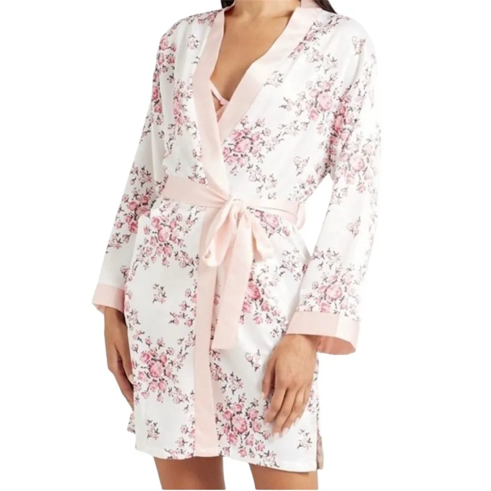 NWT Morgan Lane Robe Allie Satin Robe in White Floral Wedding Bride - Image 14
