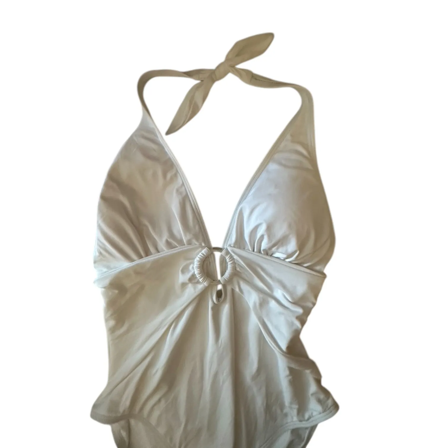 Carmen Marc Valvo White Deep V One Piece Swimsuit Women's 12 Shaping Liner New - Image 3