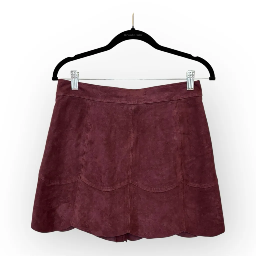 American Eagle Burgundy Faux Suede Button Front A-Line Mini Skirt Sz 6 - Image 2