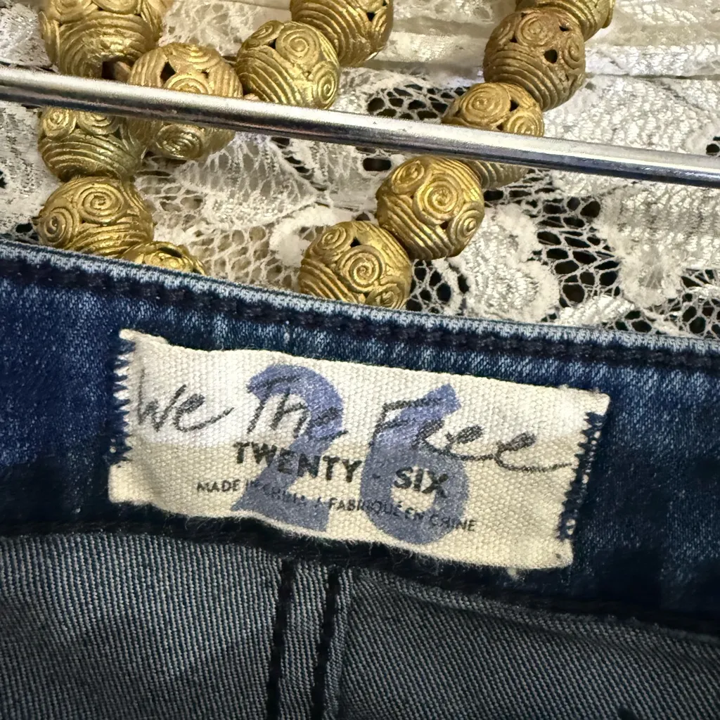 Free People float on bell bottom jeans High Rise Blue Flare sz 26 we the free - Image 8