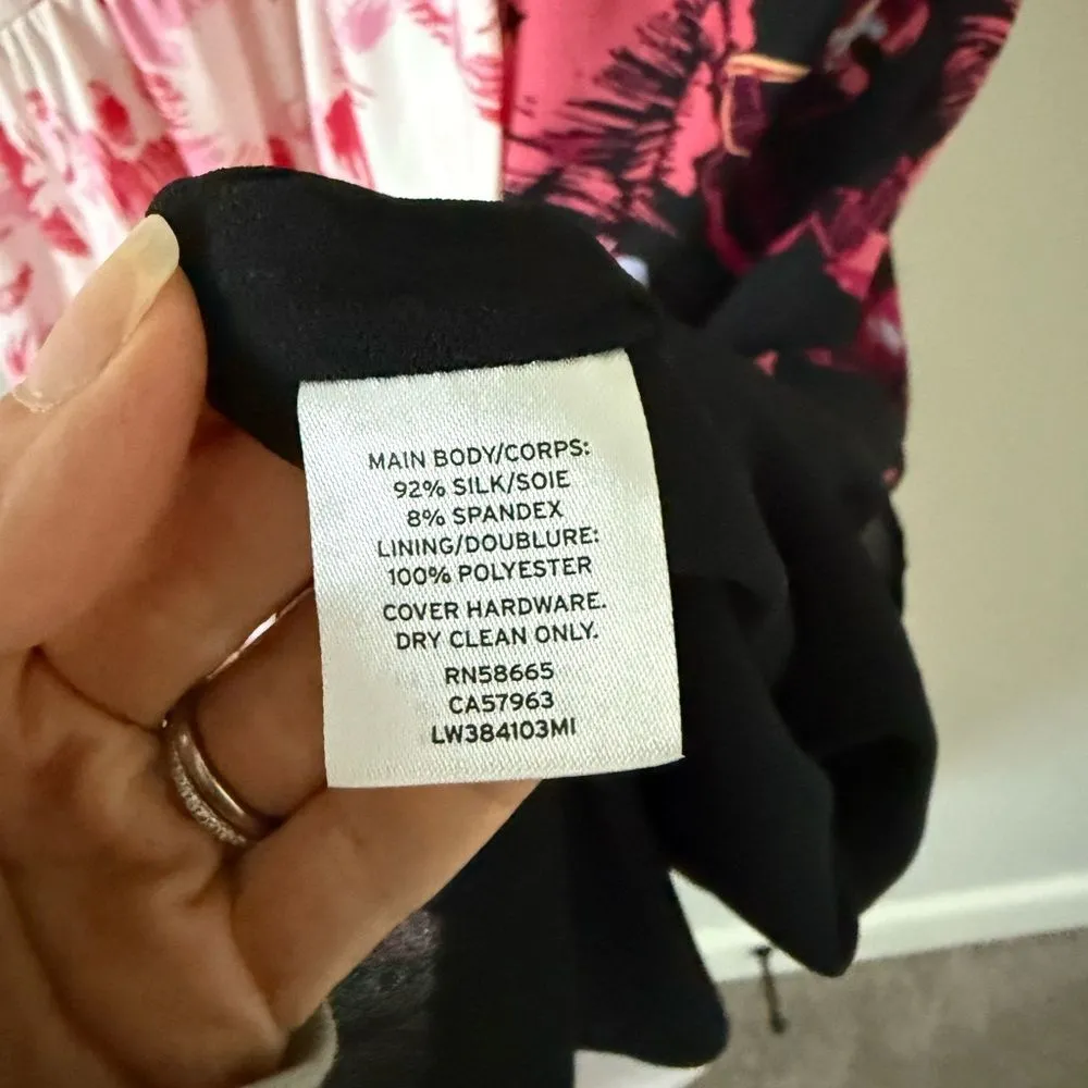 Lewit Nordstrom Silk Asymmetrical Dress in Black and White Floral - Size 8 - Image 9