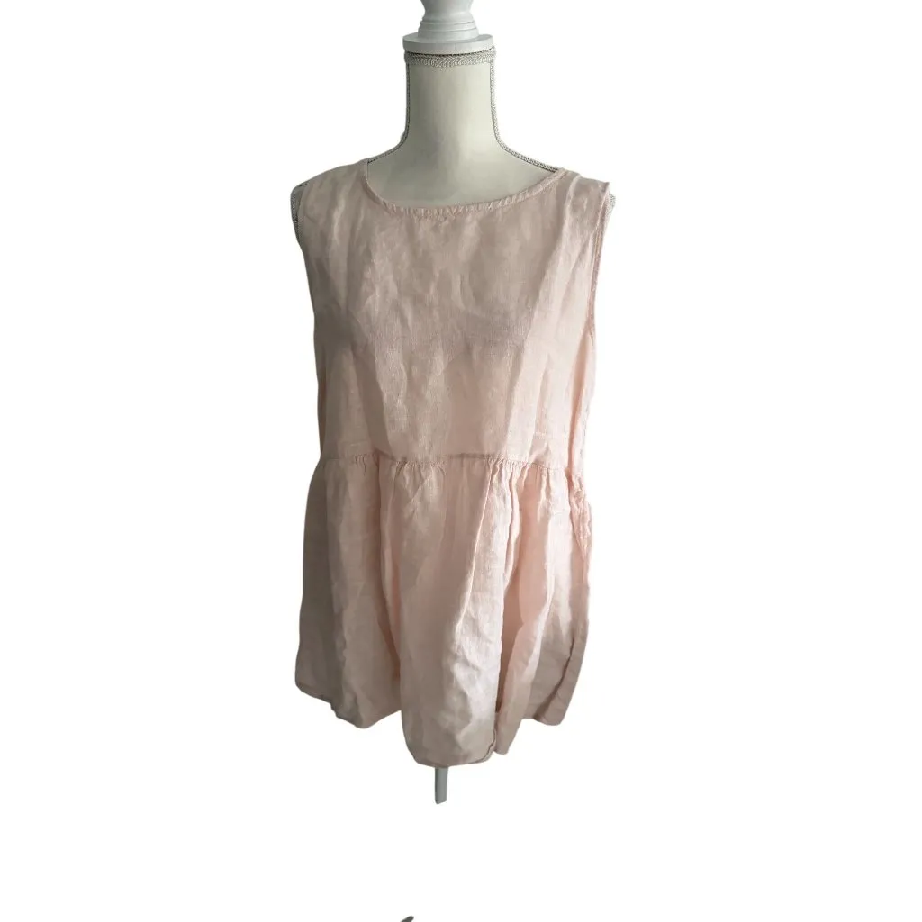 FRANCESCA BETTINI Pink Linen Peplum Tank Top Size Medium - Image 9