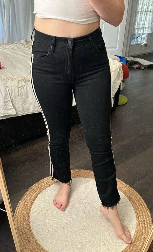 Mother Women’s Black 27 Insider Crop Guilty Racer Striped Jeans - Image 1