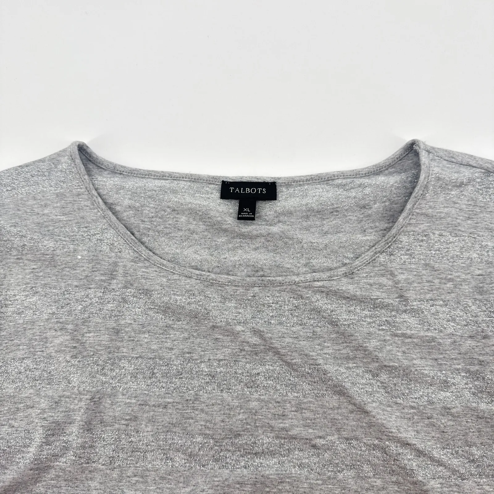Talbots Women's Long Sleeve Top XL Gray Metallic Sparkle Stripes Casual Soft Tee - Image 2