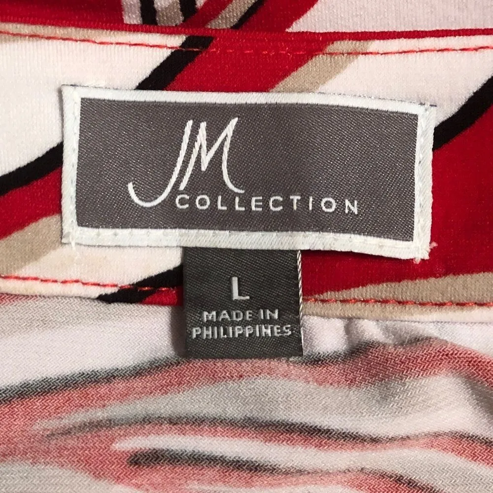 JM Collection Size L Abstract Embellished Short Sleeve Blouse - Image 5