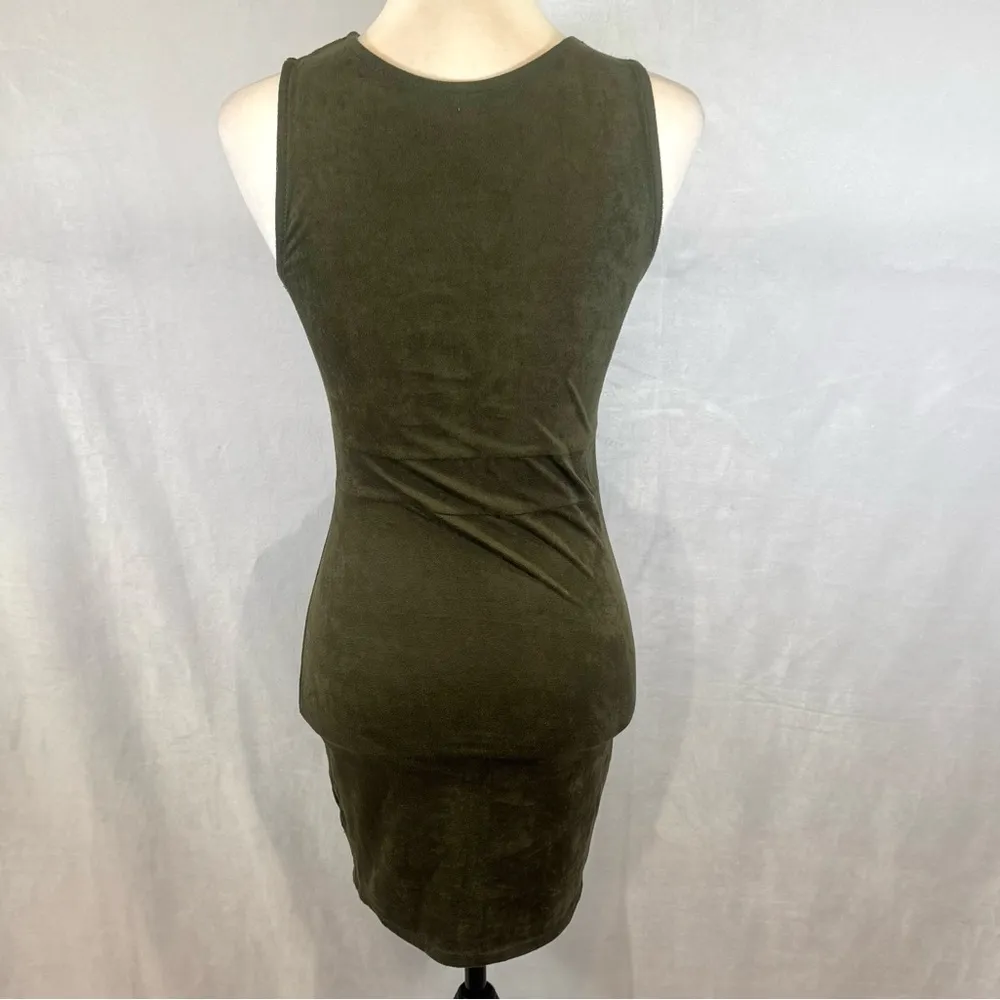 Windsor army green suede faux wrap mini dress size medium - Image 4
