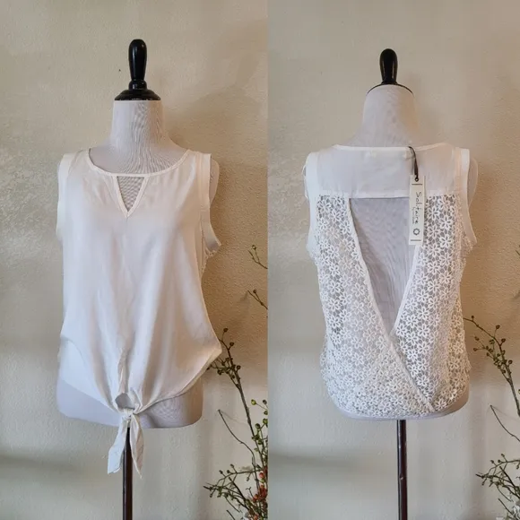 White Lace Tank Top Medium - Image 2