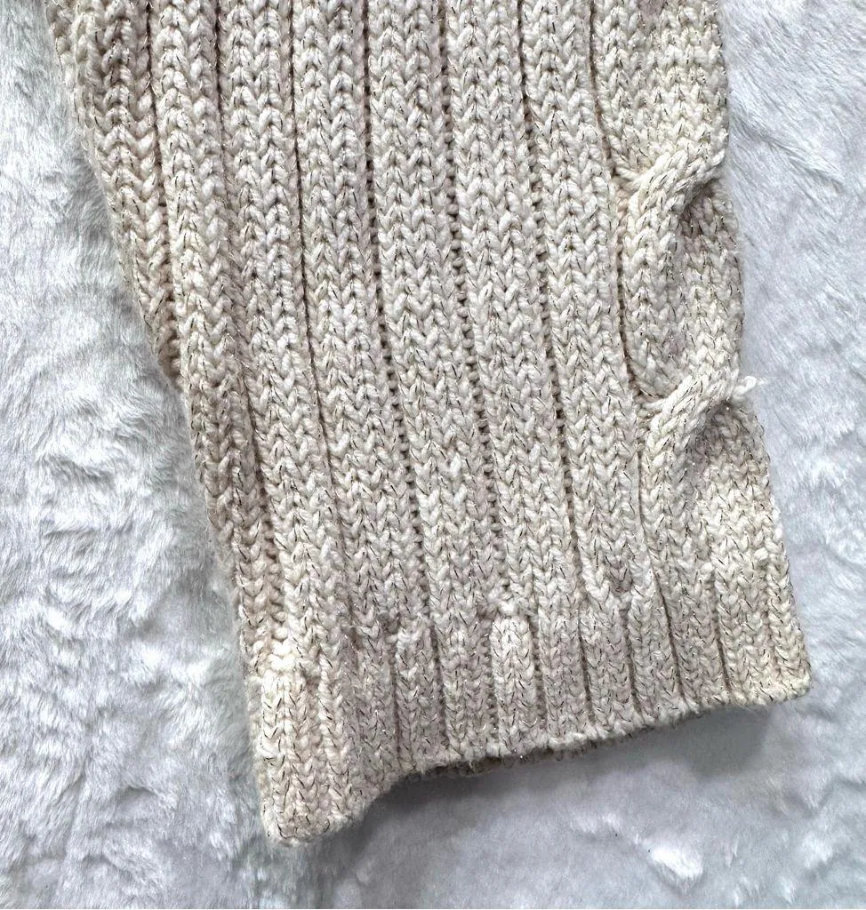 Vintage Gitano Ivory Cable Knit Turtleneck Sweater with Metallic Threads Y2K XXL - Image 5