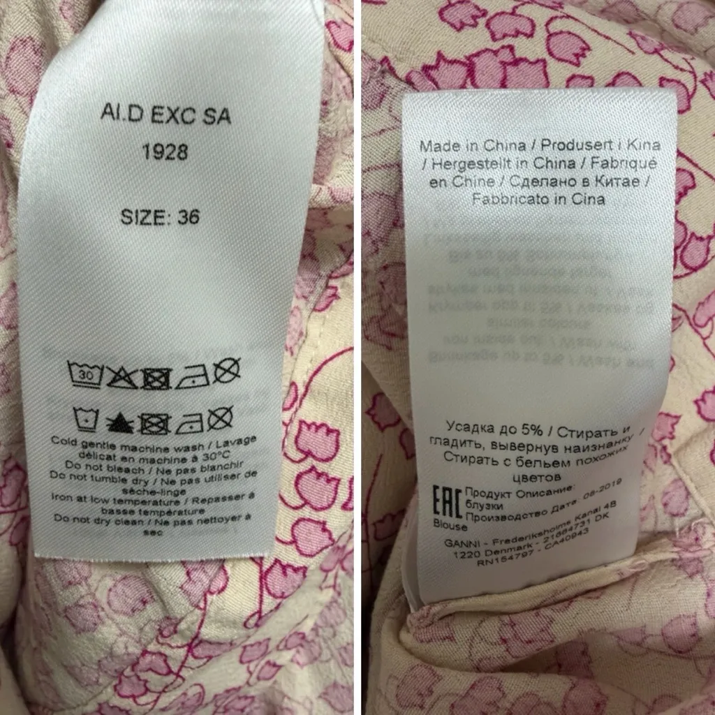 Ganni Wrap Top Floral Balloon Sleeve Pink Size 4 - Image 9
