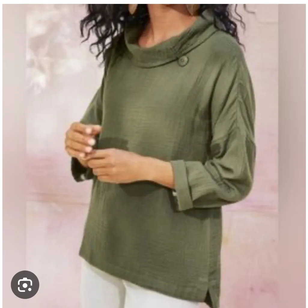 Soft surroundings crinkle gauze giovinezza cotton cowl neck  blouse top medium - Image 3