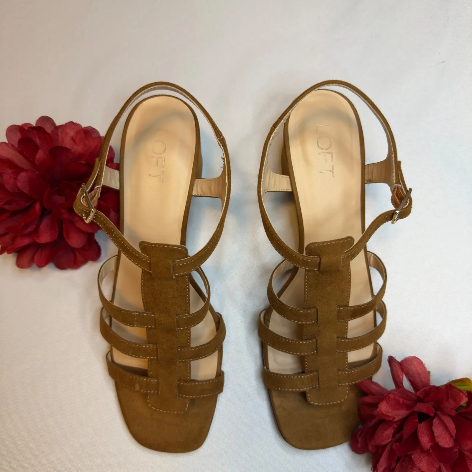 LOFT Fisherman's Sandals Womens Brown Faux Suede Gladiator Block 1 3/4" Heel 9.5 - Image 7