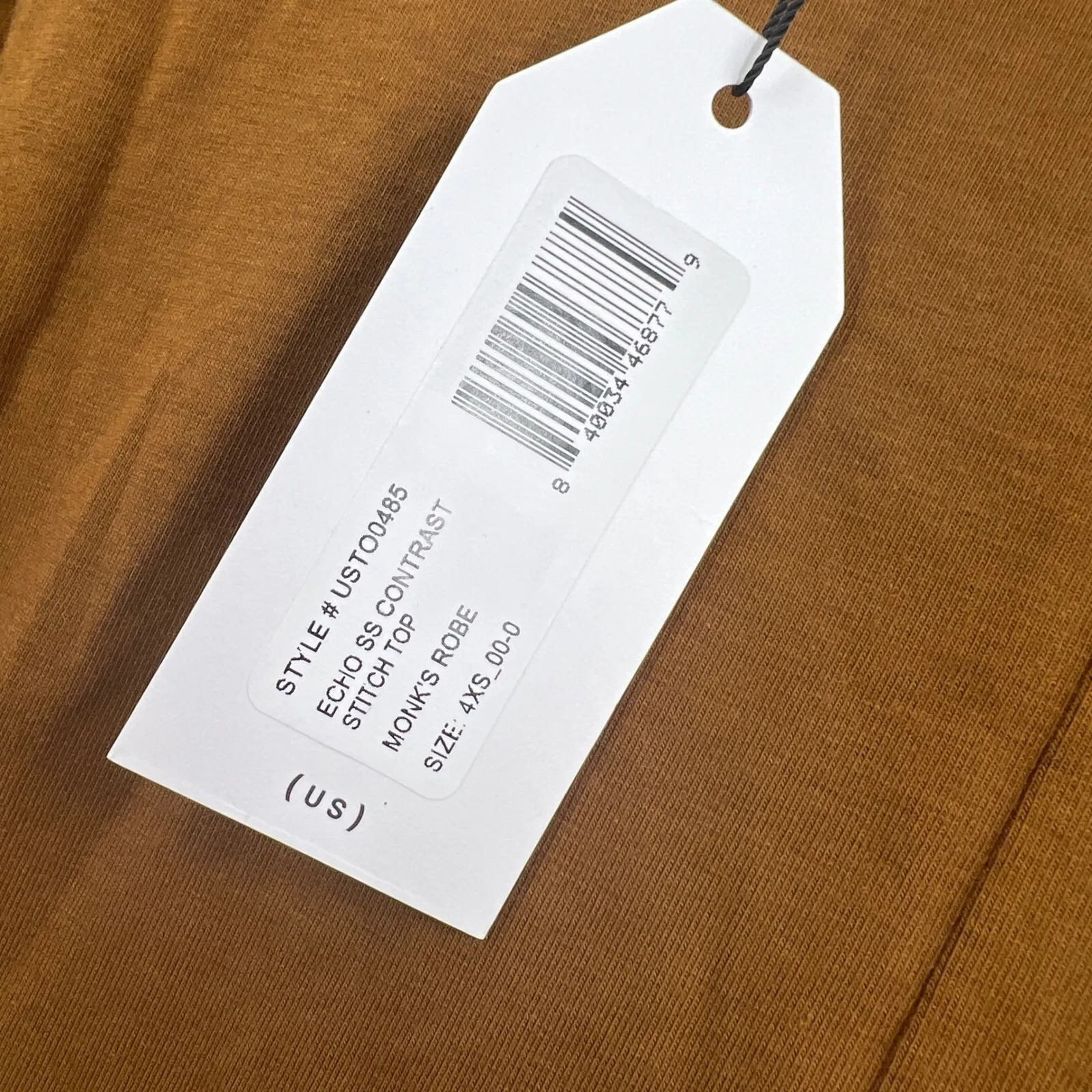 Universal Standard Echo SS Contrast Stitch Top Brown 4XS (00-0) NEW - Image 3