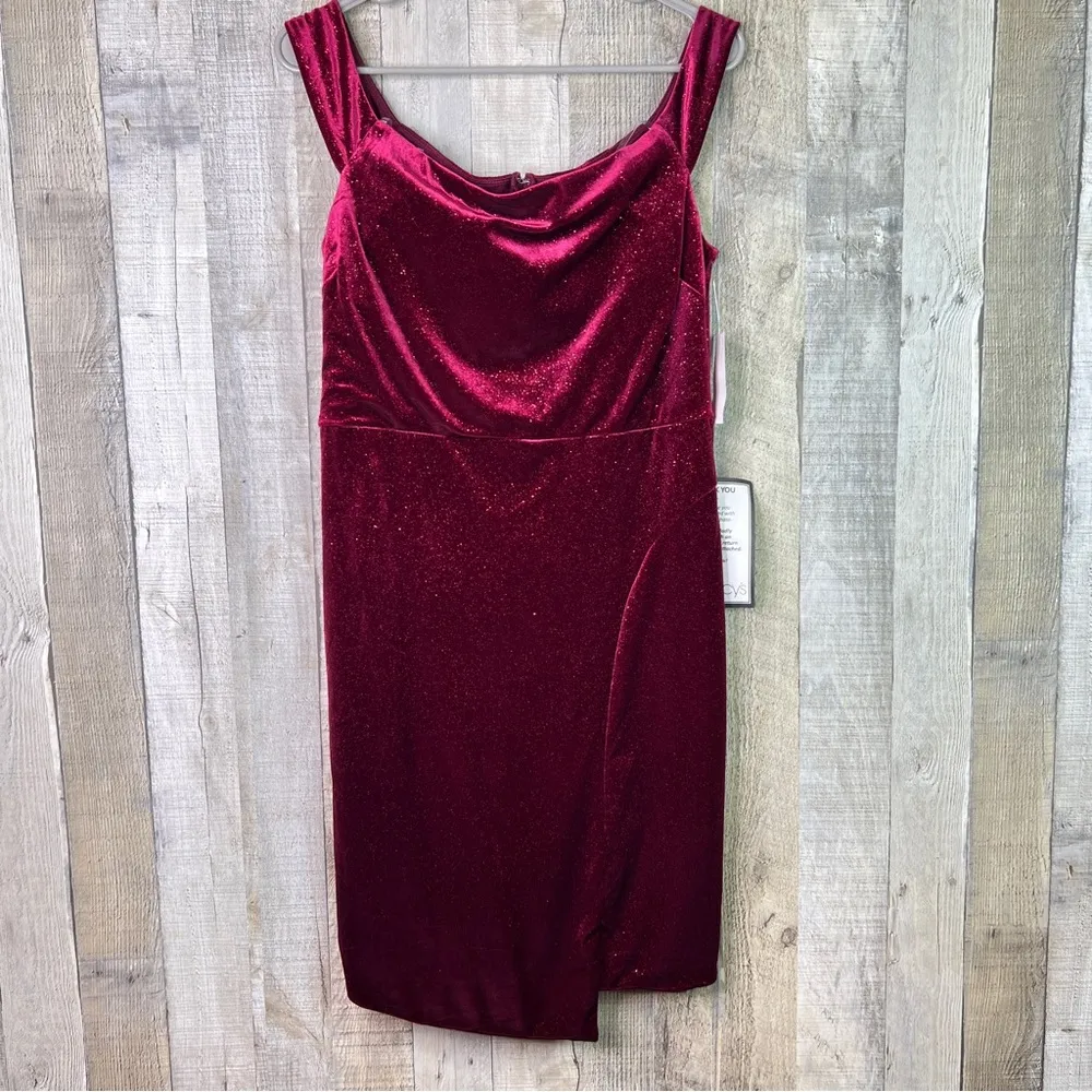 Crystal Dolls Juniors 13 Red Glitter Sleeveless Off Shoulder Mini Body Dress - Image 2