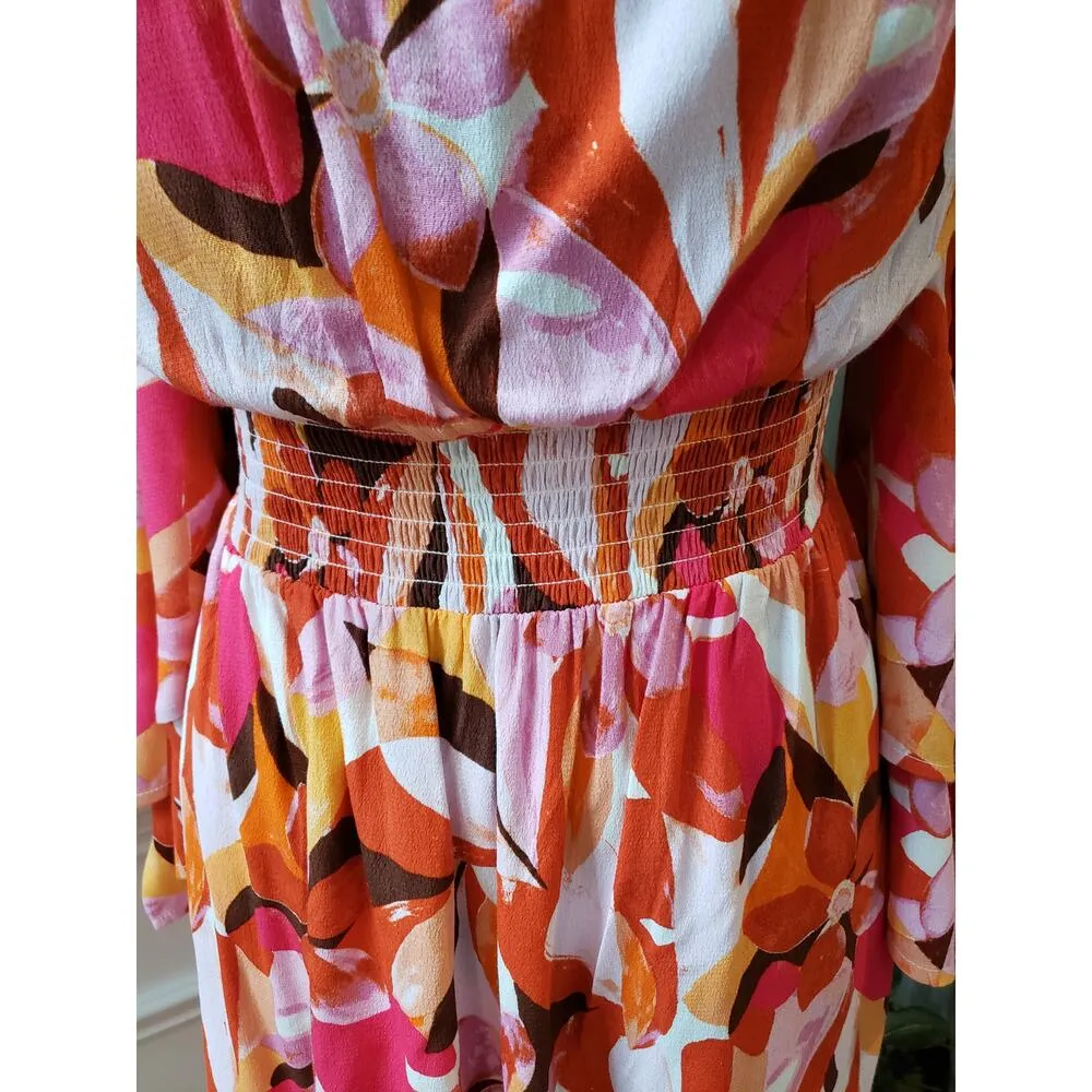 Forever 21 Fit & Flare Dress Women 0X Multi Pleated Off the Shoulder Bell Sleeve - Image 8