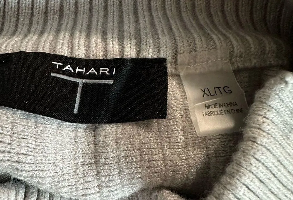 Tahari Gray Cowl Neck Sweater with Ribbed Texture - Image 8