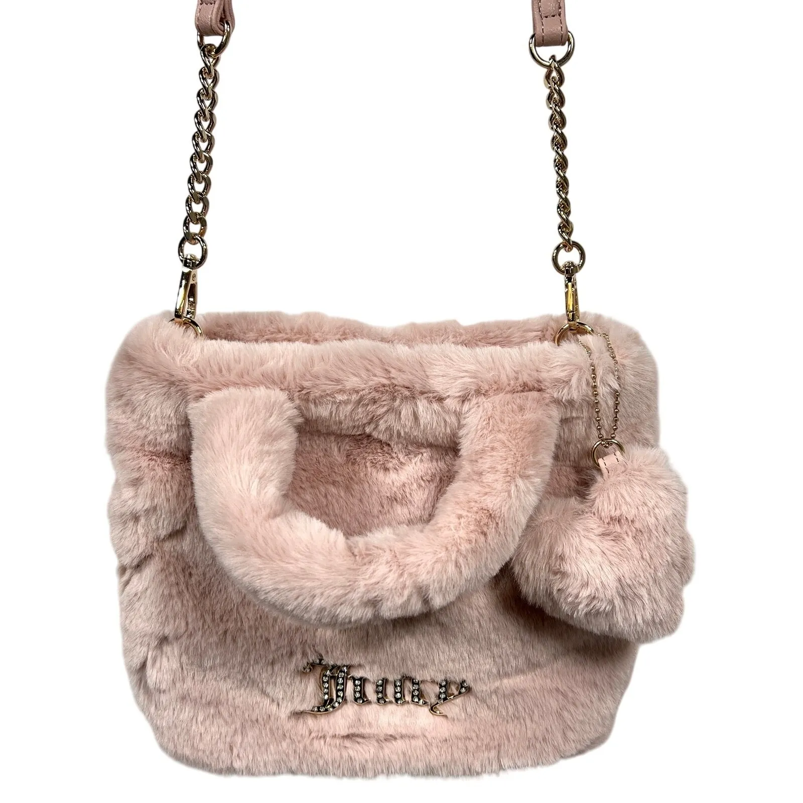 Juicy Couture Fluffy Mini Tote Bag Purse Handbag Blush Pink Bling Heart Spellout - Image 2