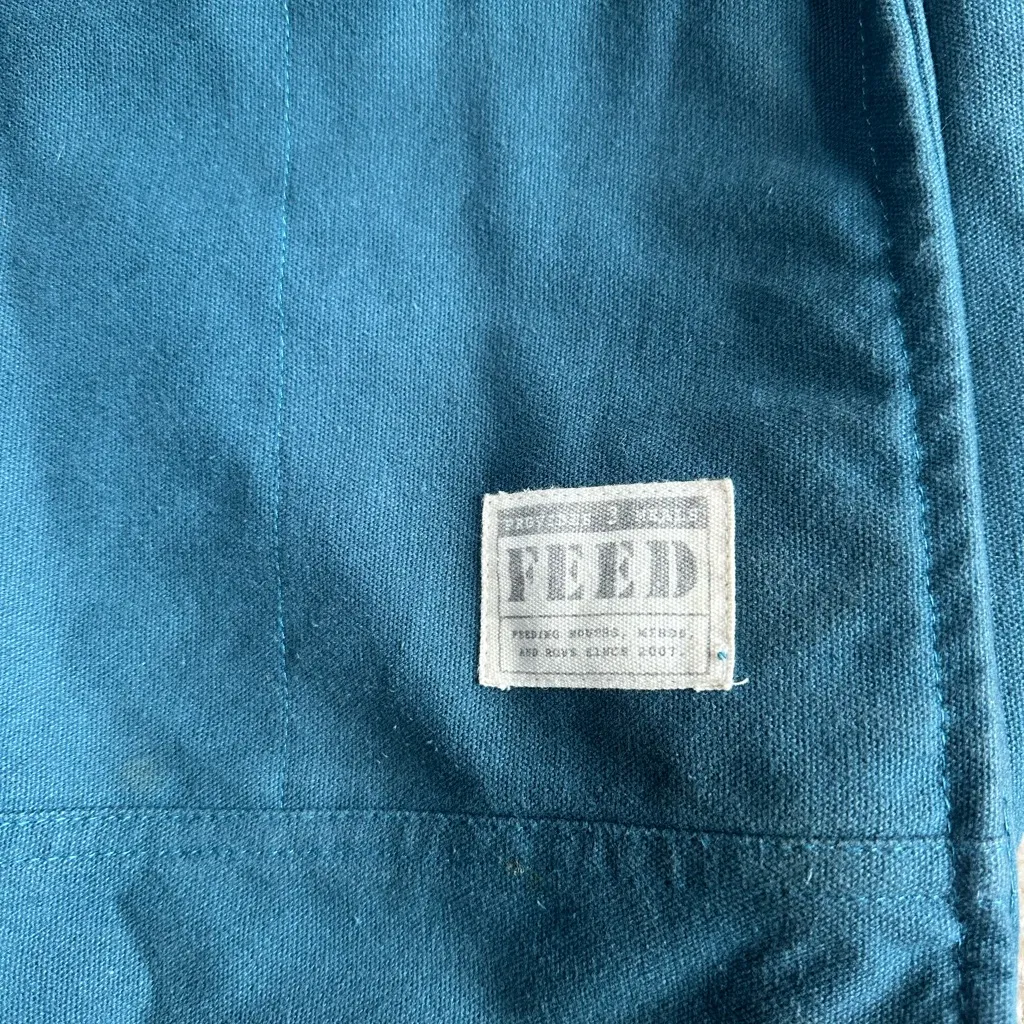 Teal Canvas Tote Bag with Tan Leather Straps Blue - Image 2