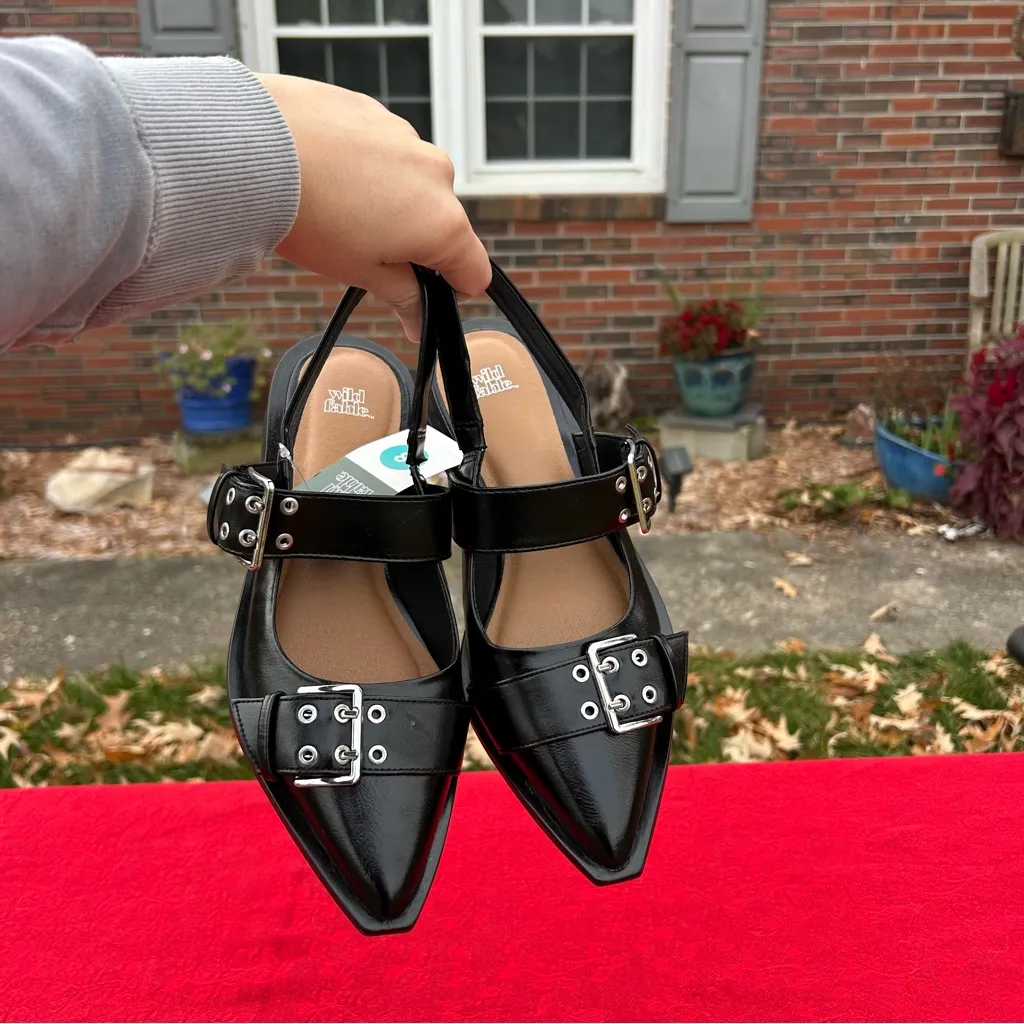 Size 8 Peyton Double Buckle black Slingback Flats by wild fable - Image 7