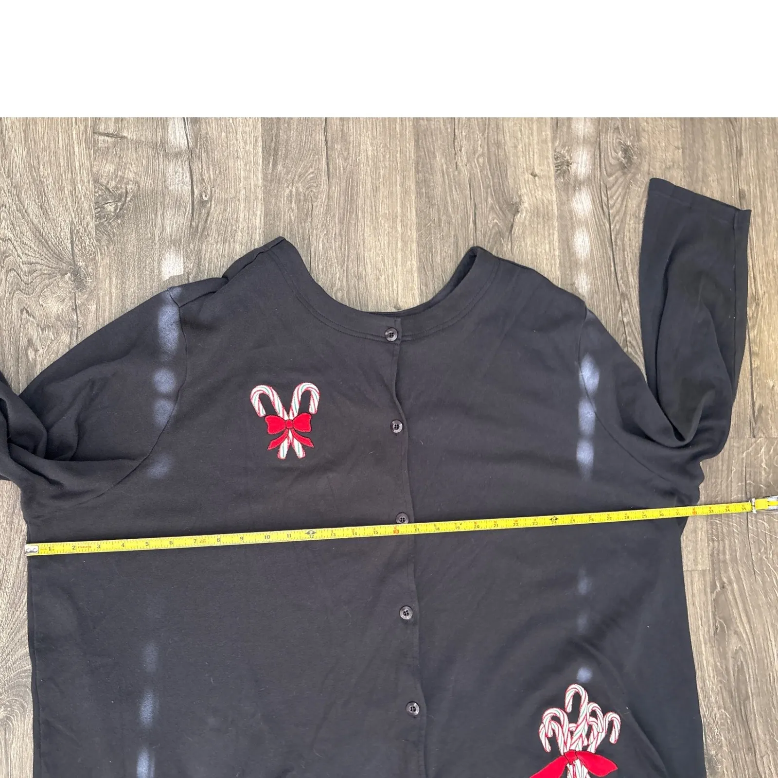 Christmas Candy Cane Embroidered Button Front Cardigan Shirt Size 4X Black - Image 6