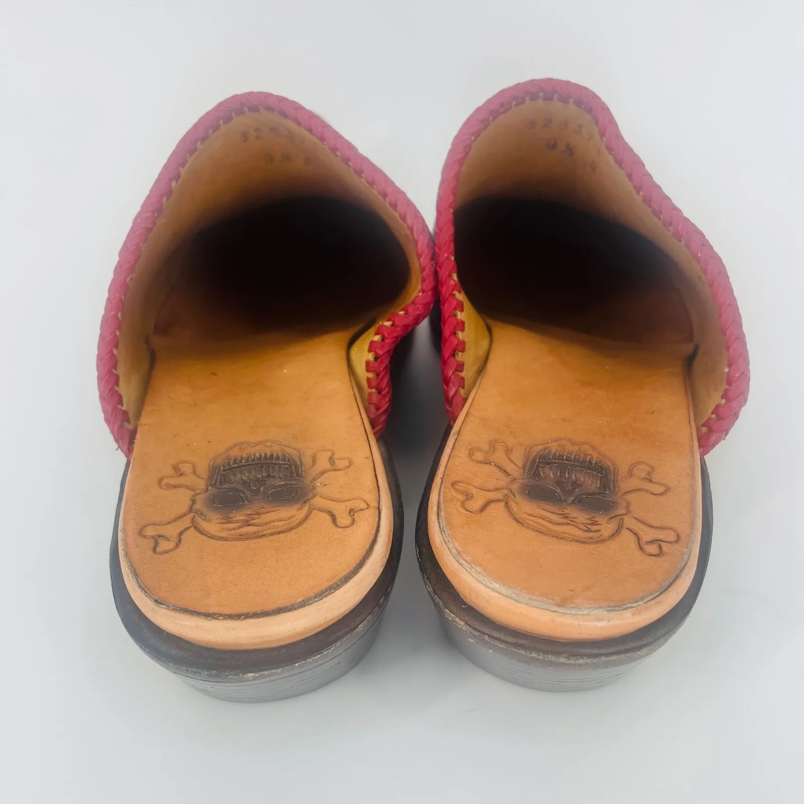 Liberty Leather Tooled Snip Toe Mules Skulls size 9.5 Brown Black Western Muerto - Image 8