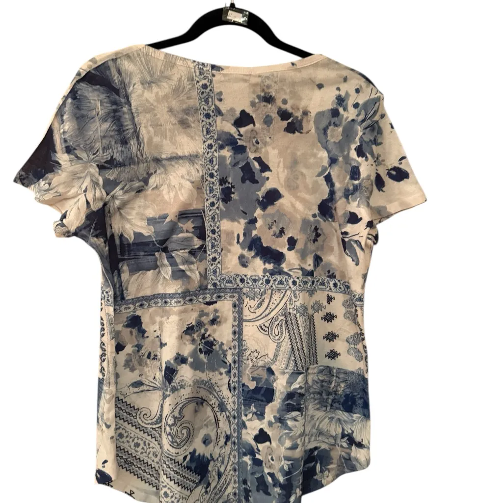 ONE WORLD Blue and White Patterned Shirt SzL - Image 2