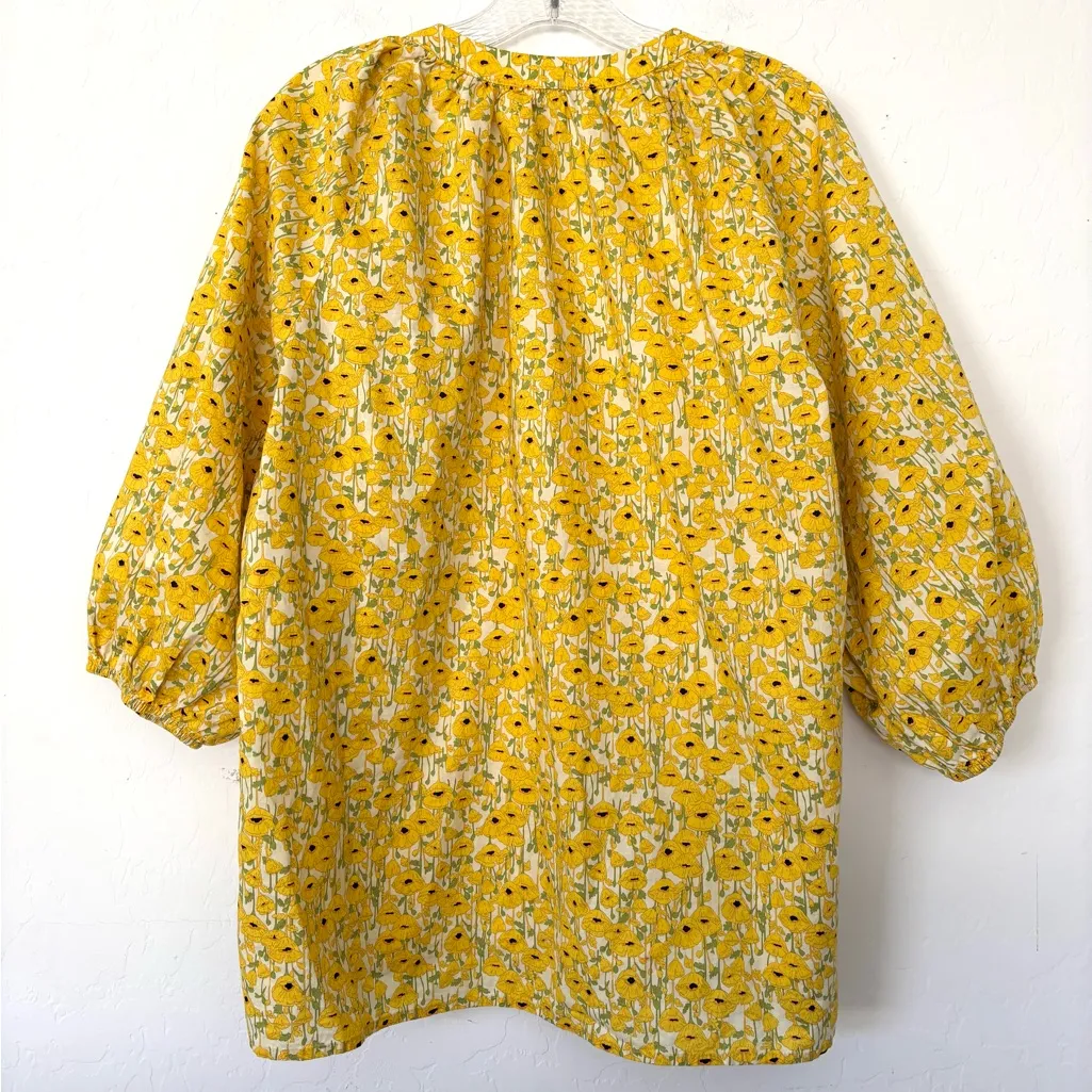 Tuckernuck Hyacinth House top Blouse Yellow Poppies Floral 100% cotton size L Size L - Image 5
