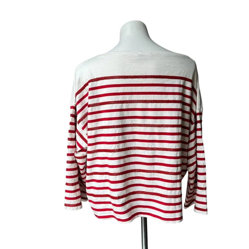 Polo Ralph Lauren Oversize Red/White Striped Jersey Crewneck Beaded Tee, Sz XL Red - Image 6