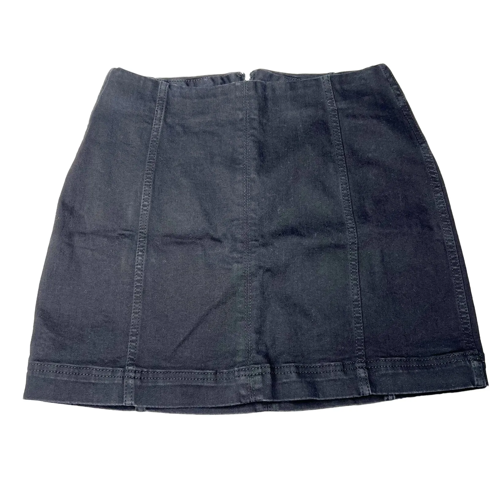 Wild Fable A-Line Denim Jean Mini Skirt Black Cotton Stretch Back Zip Sz 10 - Image 2