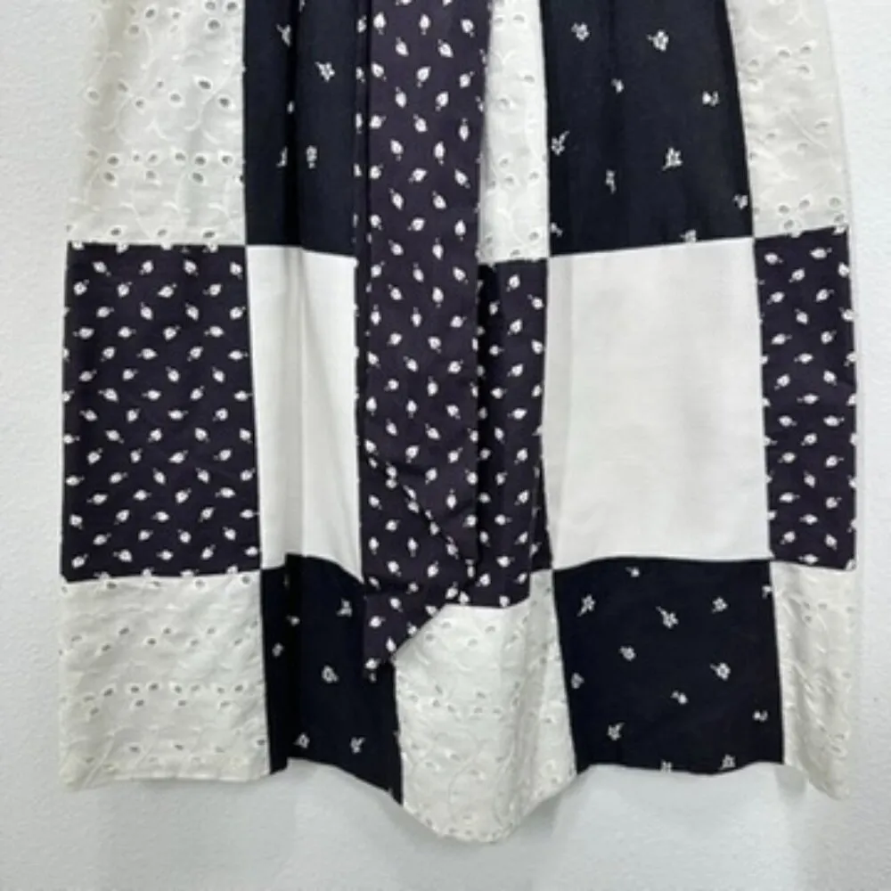 Vintage 70s Black and White‎ Checkered Hankerchief Elastic Waist Belted Size S/M - Image 3