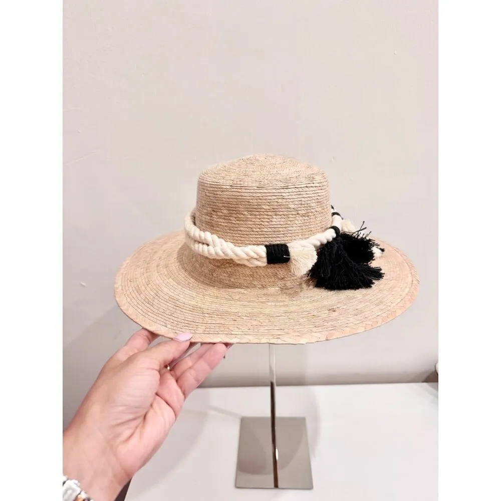 Naples Palm Woven Sun Hat Leaves Macrame Band Women's Large Tan - Image 2