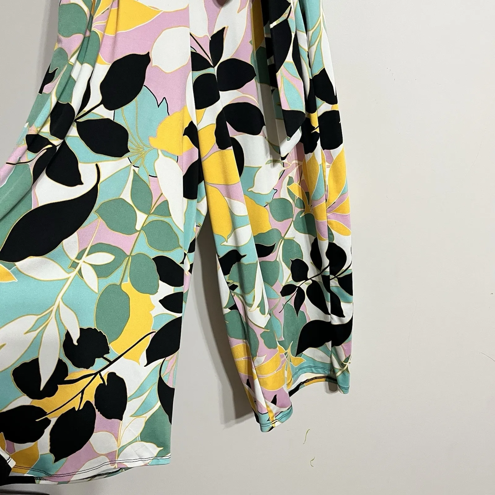 Nina Leonard Faux Wrap Jumpsuit Women Large Multicolor Floral V-Neck Tie Waist - Image 3