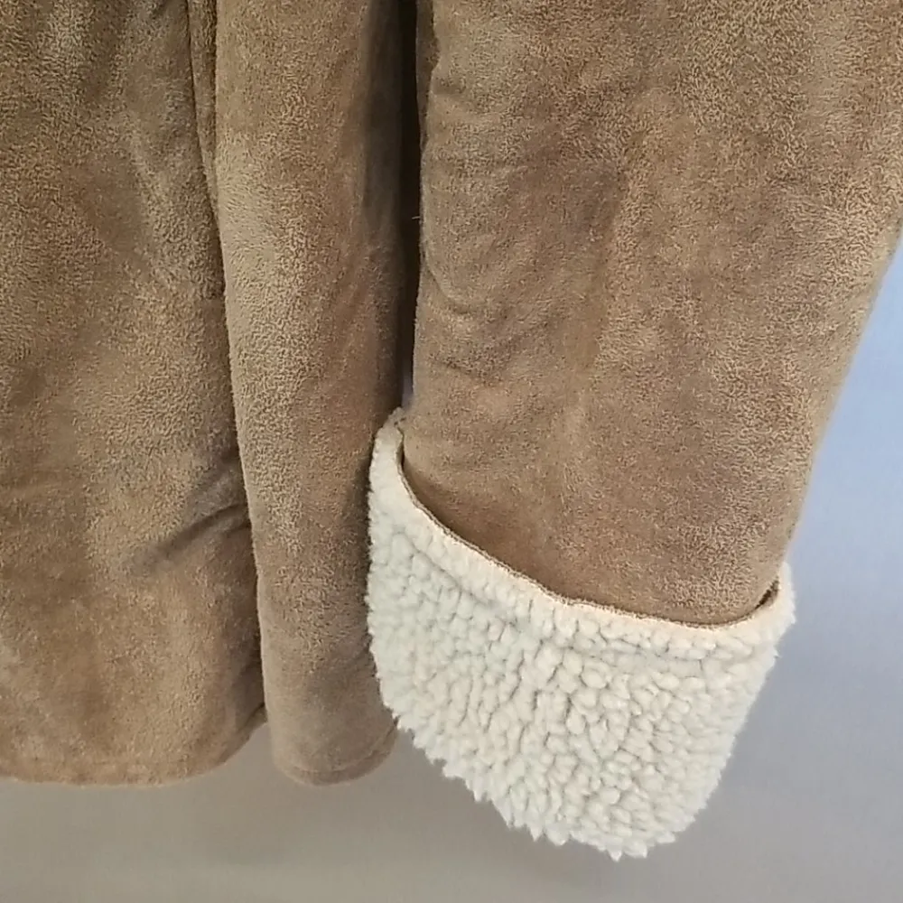 💕ZARA💕 Brown Faux Suede Sherpa Coat Boho Chic Large - Image 4