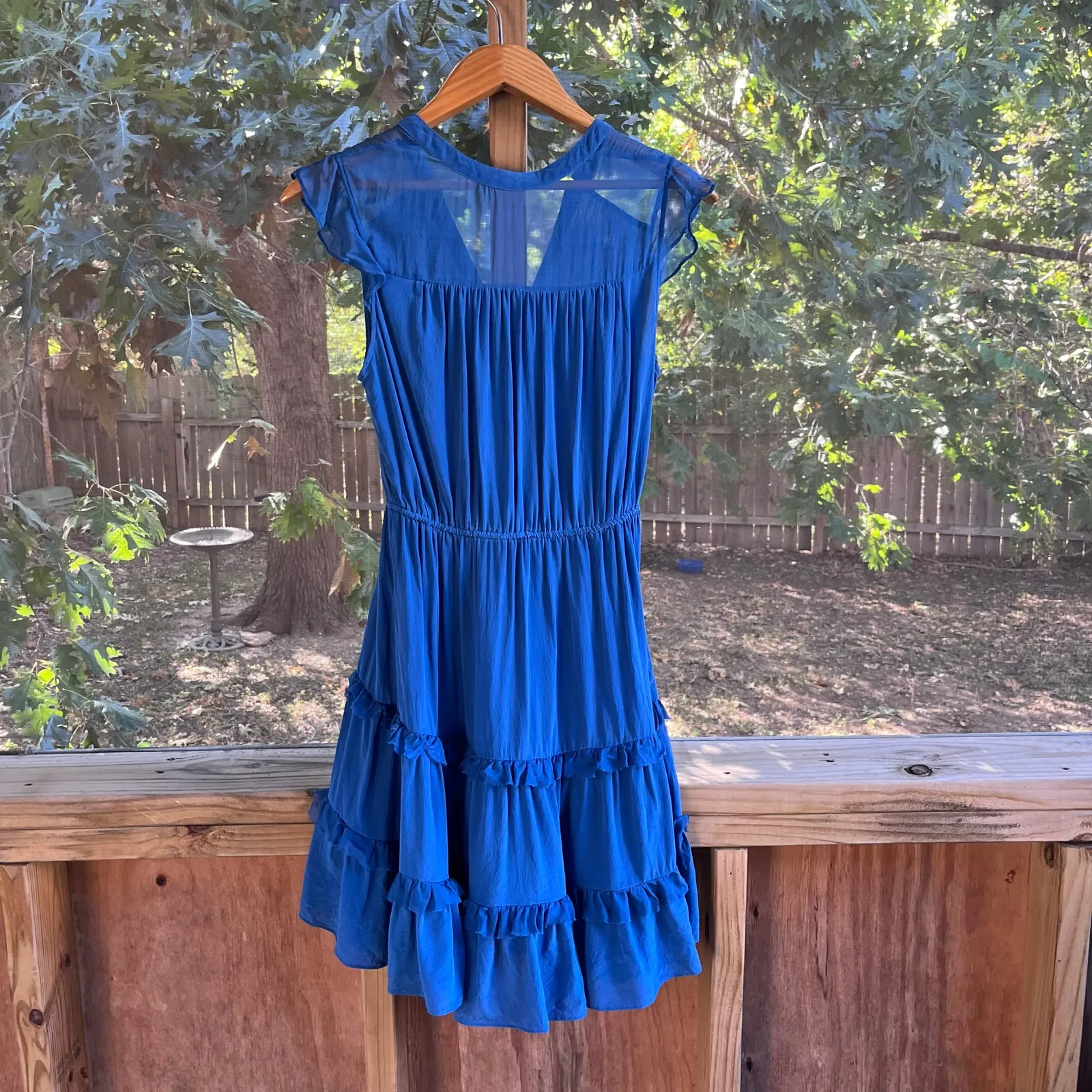 Anthropologie Lil' Women's Blue 100% Silk Ruffled Mini Dress Size 4 - Image 2