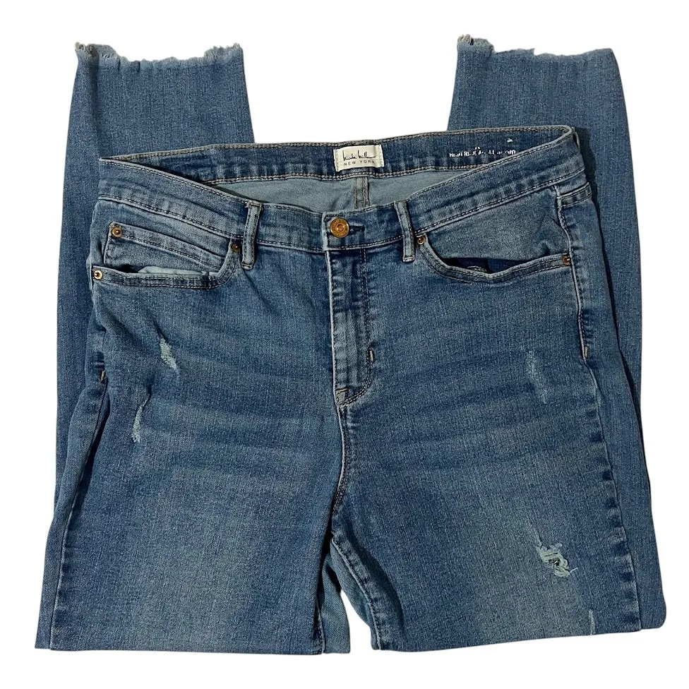 Nicole Miller (12) Soho High Rise Ankle Skinny Jeans Mid Wash Distressed Raw Hem - Image 11