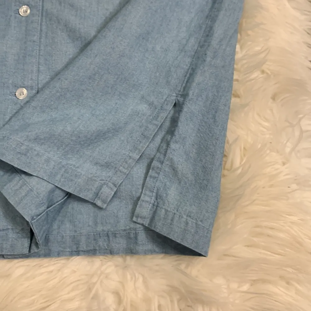 Vintage Quacker Factory tea cup cotton chambray denim novelty shirt S - Image 6