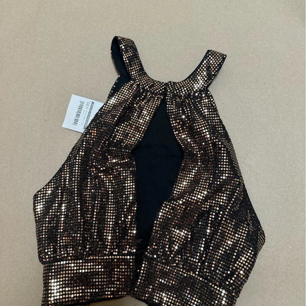 Black and Gold Sequin Halter Top - Image 5