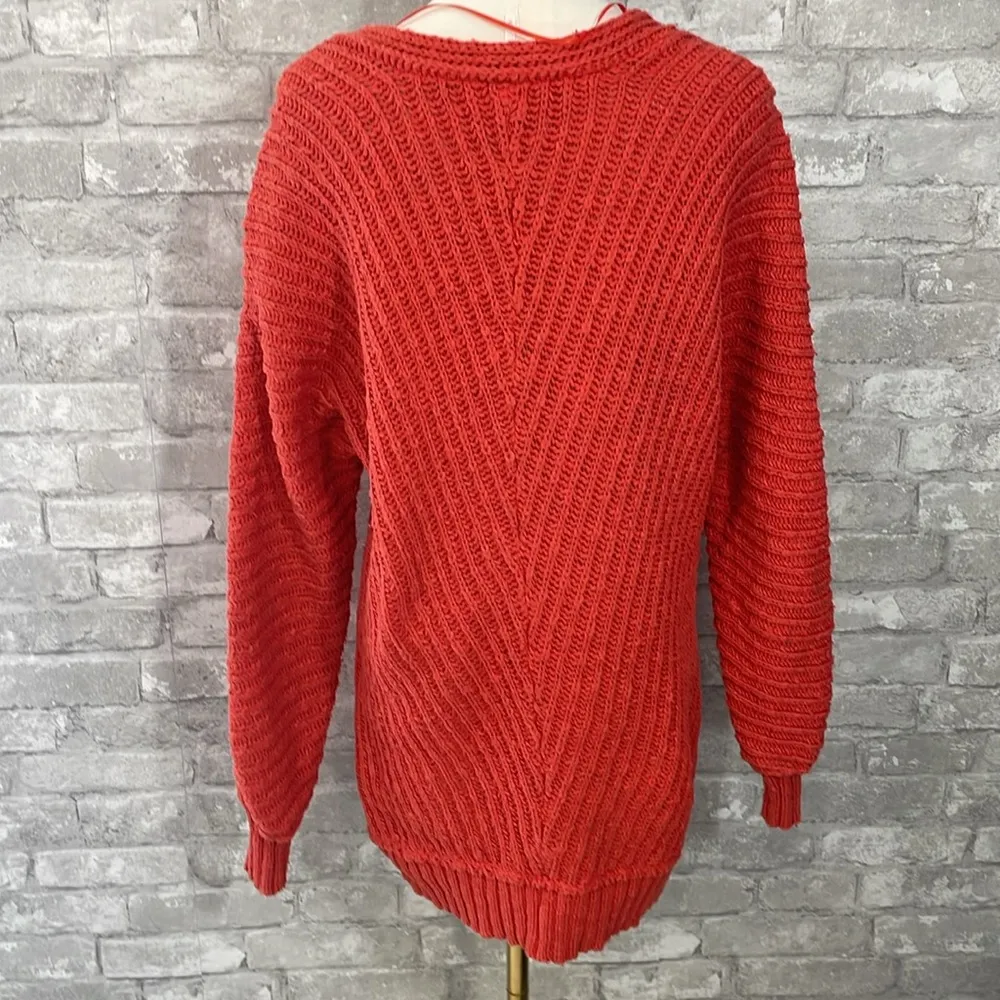 Free People Sunset V-Neck Pullover Sweater In Red Rouge - Image 3