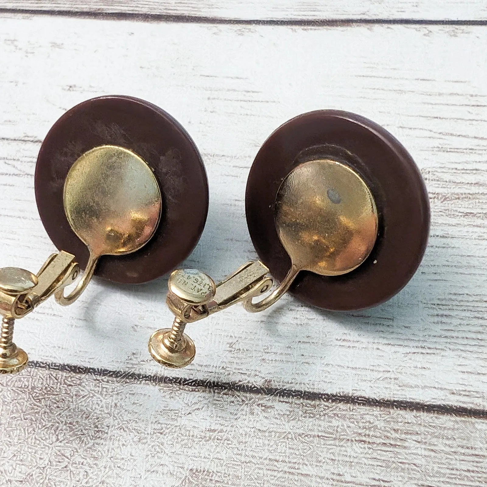 Vintage Clip On Earrings Dark Brown Domed Circle Just Over 7/8" - Image 6