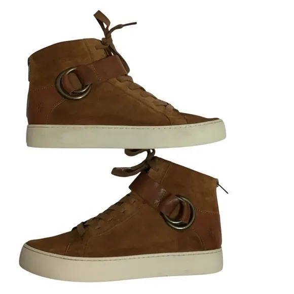 Frye Lena Harness‎ Suede Leather High Top Sneakers Nutmeg Women's 7 UK 5 EU 38 - Image 2