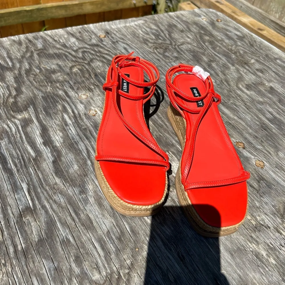 Nine West women’s Alexx espadrille sandal blood‎ orange ankle wrap wedge size 8 - Image 3