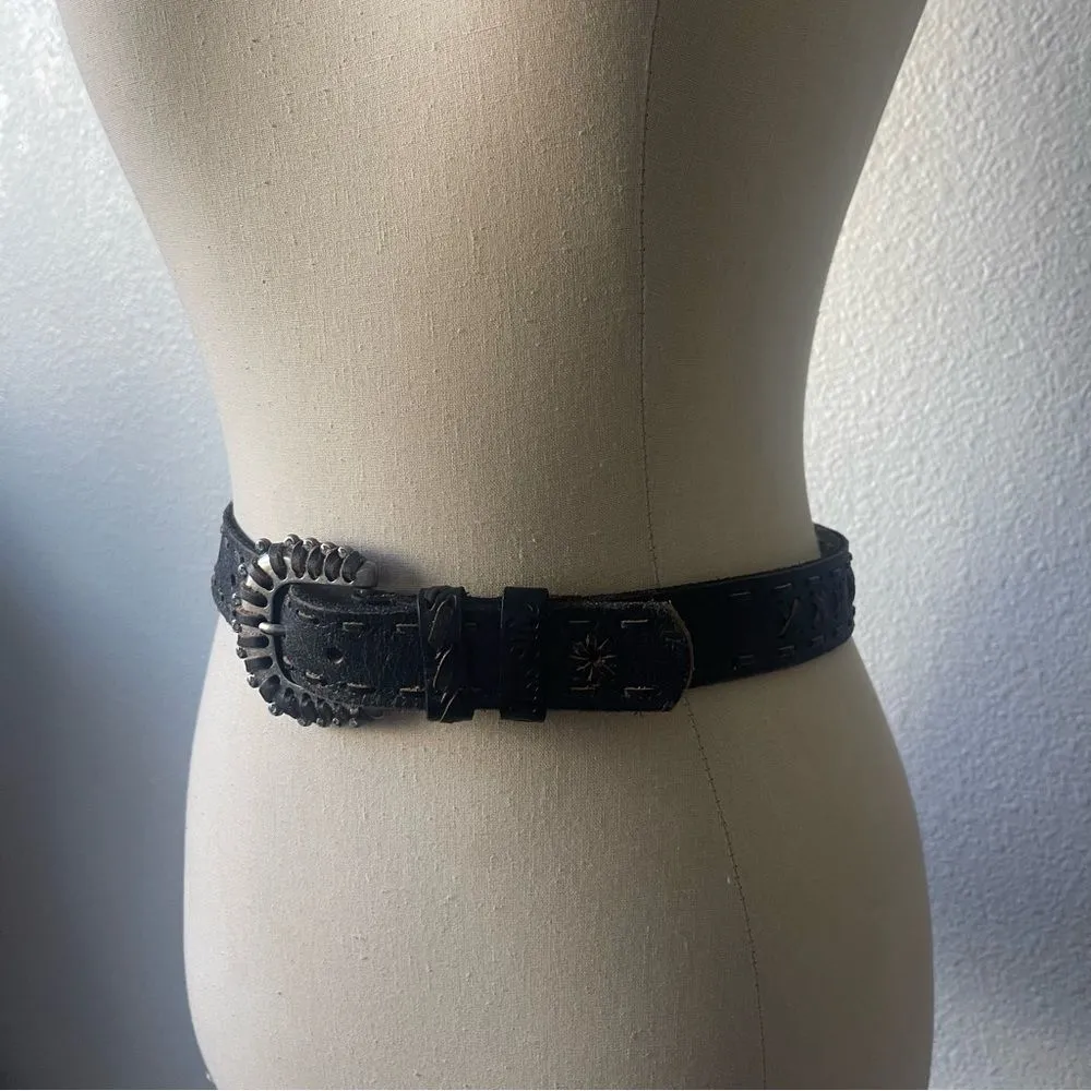 Medium/Large Black Studded Bling Leather Boho Belt - Image 2