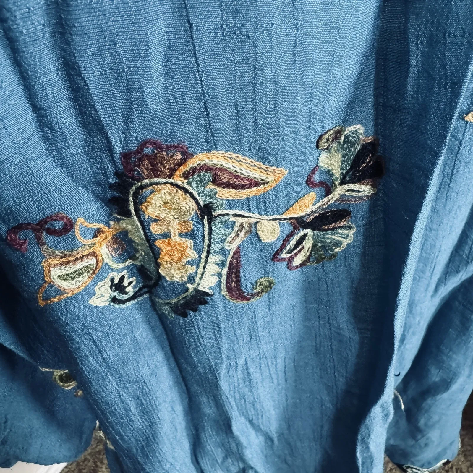 Anthropologie Fig & Flower Button Up Blouse Embroidered Teal Green sz XL - Image 5