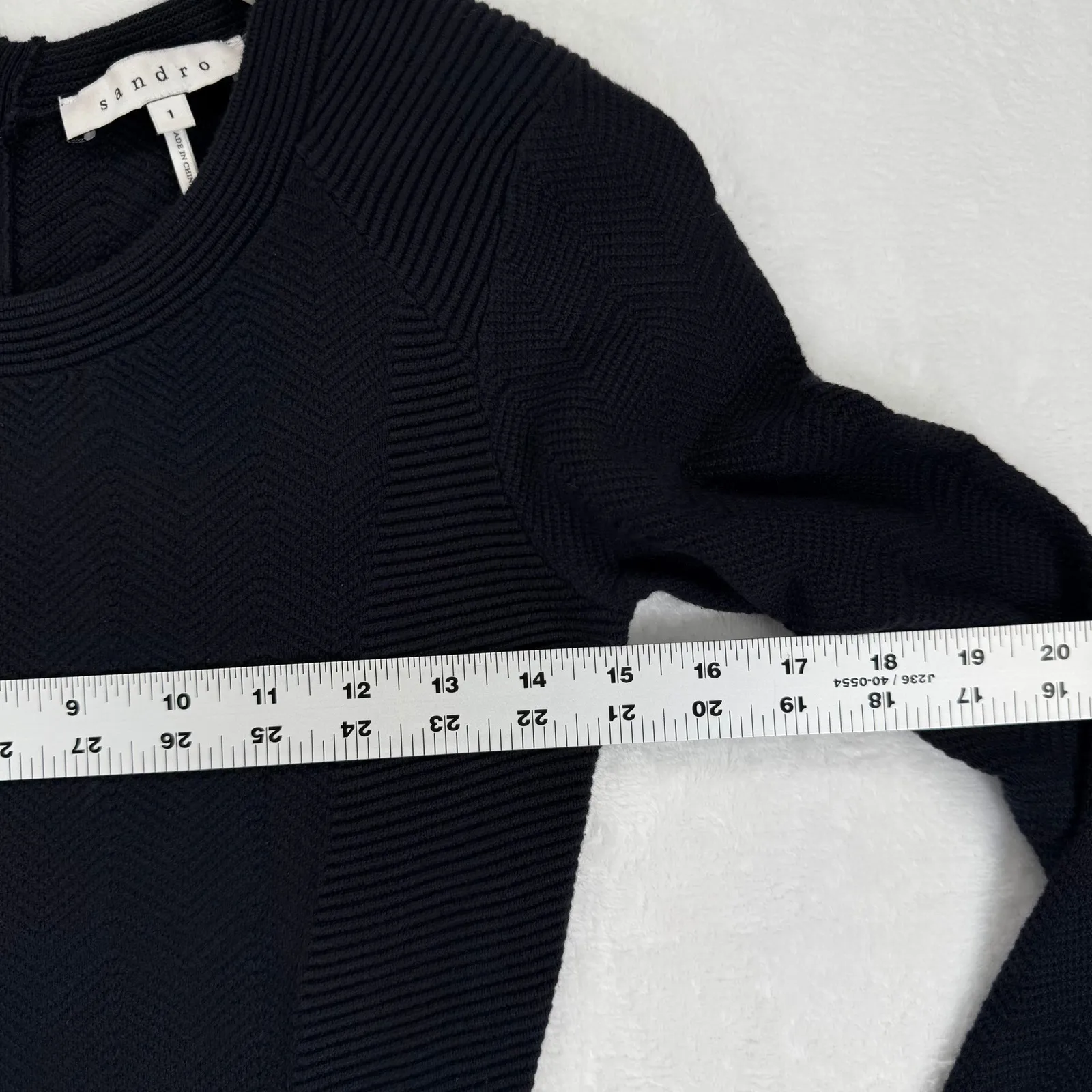 Sandro Raja Black Ribbed Knit Peplum Dress Long Sleeve Zipper Closure Sz 1 US 4 - Image 3