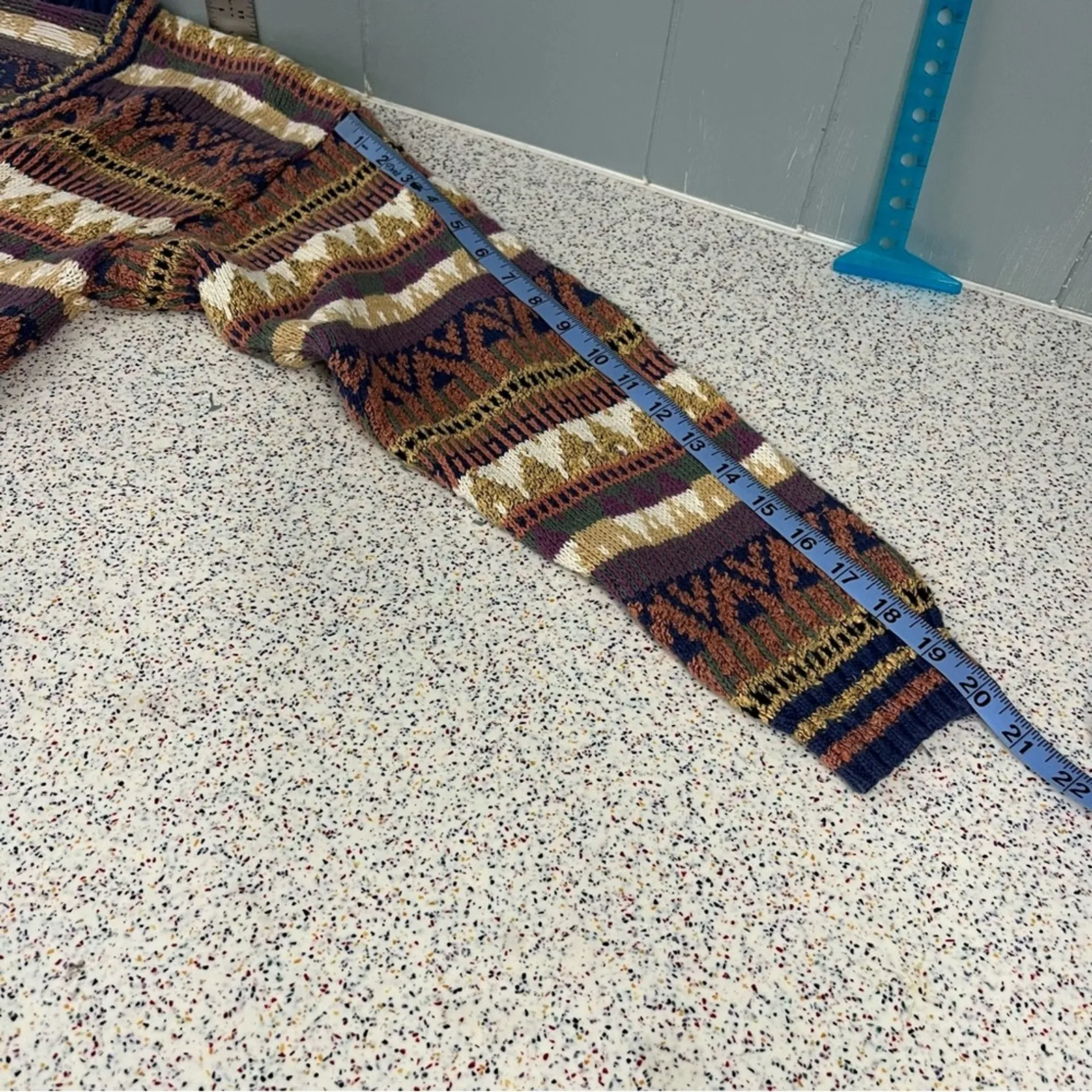 Vintage 90s Concrete Mix Chunky Knit Cardigan Textured Sweater Women’s Size S Blue - Image 7