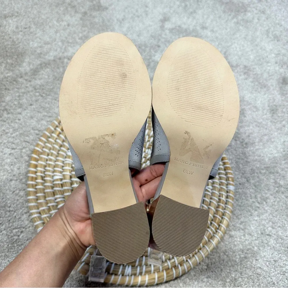 Marc Fisher Grey Suede Perforated Parso Studded Heeled Sandal Size 6.5 - Image 9